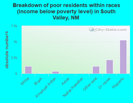Breakdown of poor residents within races (income below poverty level) in South Valley, NM