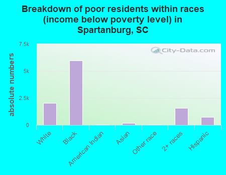 Breakdown of poor residents within races (income below poverty level) in Spartanburg, SC