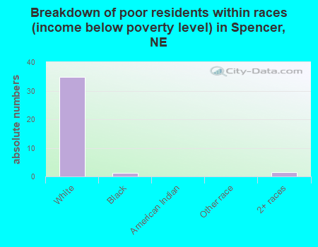 Breakdown of poor residents within races (income below poverty level) in Spencer, NE