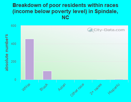 Breakdown of poor residents within races (income below poverty level) in Spindale, NC