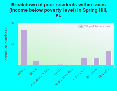 Breakdown of poor residents within races (income below poverty level) in Spring Hill, FL