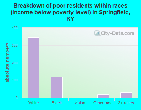 Breakdown of poor residents within races (income below poverty level) in Springfield, KY