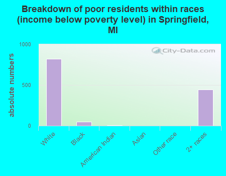 Breakdown of poor residents within races (income below poverty level) in Springfield, MI