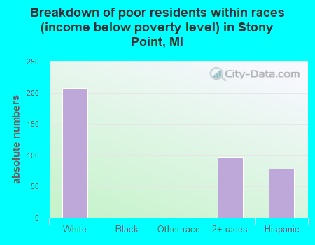 Breakdown of poor residents within races (income below poverty level) in Stony Point, MI