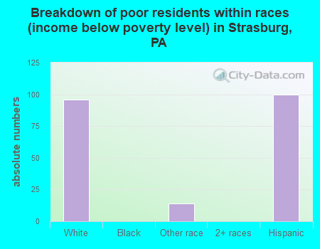 Breakdown of poor residents within races (income below poverty level) in Strasburg, PA