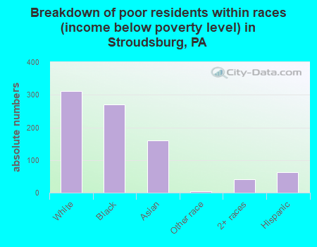 Breakdown of poor residents within races (income below poverty level) in Stroudsburg, PA