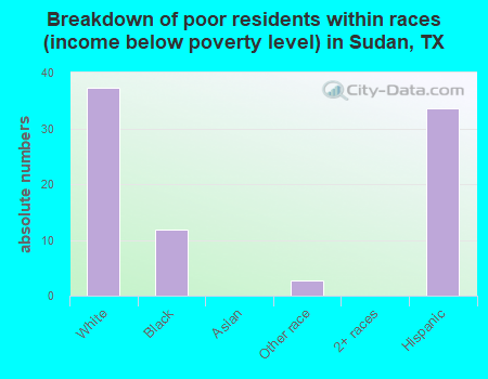 Breakdown of poor residents within races (income below poverty level) in Sudan, TX