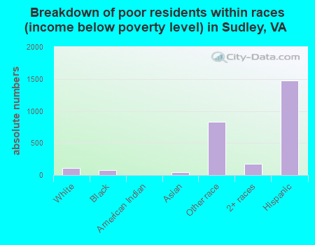Breakdown of poor residents within races (income below poverty level) in Sudley, VA