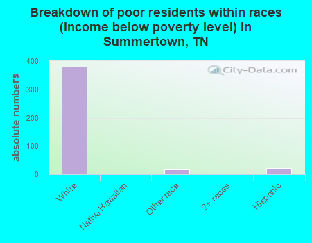 Breakdown of poor residents within races (income below poverty level) in Summertown, TN