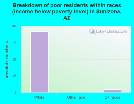 Breakdown of poor residents within races (income below poverty level) in Sunizona, AZ