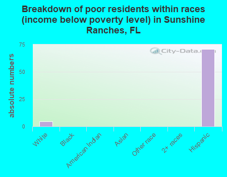 Breakdown of poor residents within races (income below poverty level) in Sunshine Ranches, FL