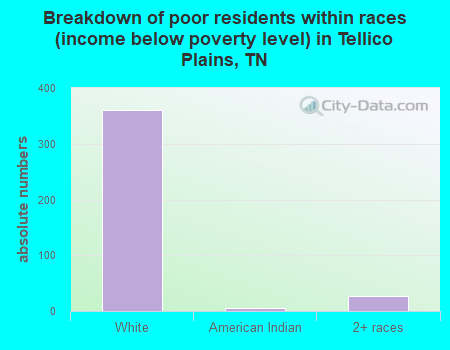 Breakdown of poor residents within races (income below poverty level) in Tellico Plains, TN