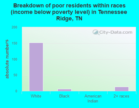 Breakdown of poor residents within races (income below poverty level) in Tennessee Ridge, TN