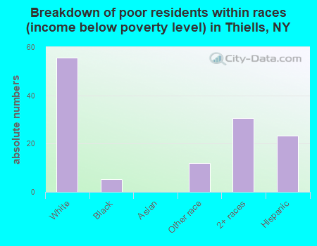 Breakdown of poor residents within races (income below poverty level) in Thiells, NY