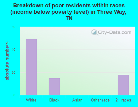 Breakdown of poor residents within races (income below poverty level) in Three Way, TN