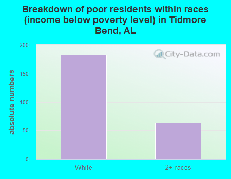 Breakdown of poor residents within races (income below poverty level) in Tidmore Bend, AL