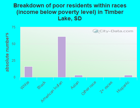 Breakdown of poor residents within races (income below poverty level) in Timber Lake, SD