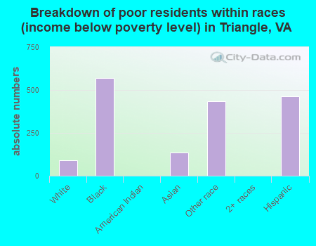 Breakdown of poor residents within races (income below poverty level) in Triangle, VA