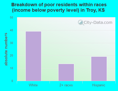 Breakdown of poor residents within races (income below poverty level) in Troy, KS