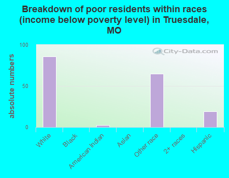 Breakdown of poor residents within races (income below poverty level) in Truesdale, MO