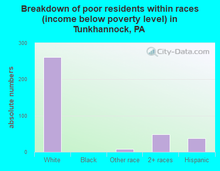 Breakdown of poor residents within races (income below poverty level) in Tunkhannock, PA