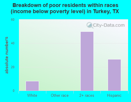 Breakdown of poor residents within races (income below poverty level) in Turkey, TX