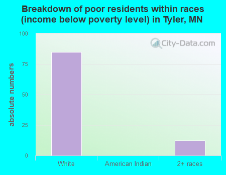 Breakdown of poor residents within races (income below poverty level) in Tyler, MN