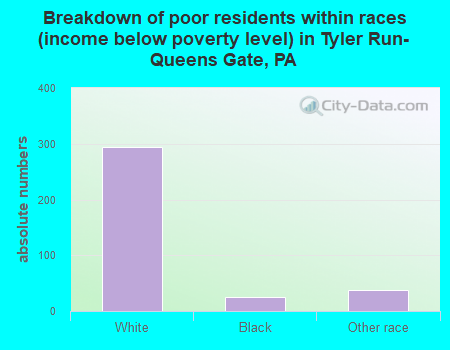 Breakdown of poor residents within races (income below poverty level) in Tyler Run-Queens Gate, PA