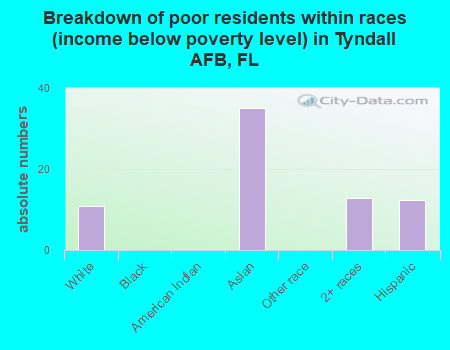 Breakdown of poor residents within races (income below poverty level) in Tyndall AFB, FL