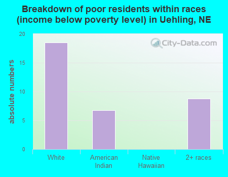 Breakdown of poor residents within races (income below poverty level) in Uehling, NE