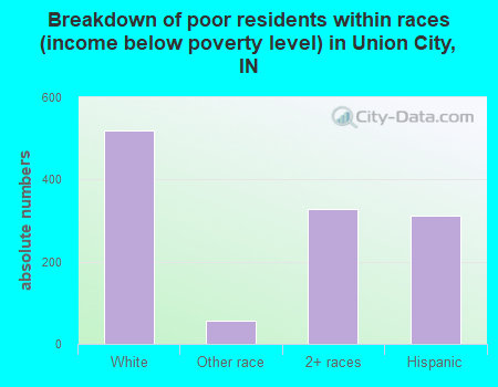 Breakdown of poor residents within races (income below poverty level) in Union City, IN