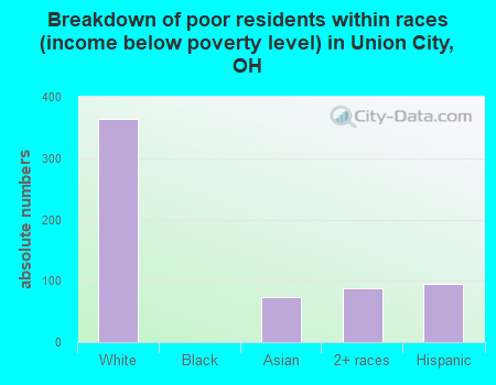 Breakdown of poor residents within races (income below poverty level) in Union City, OH