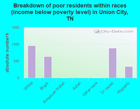 Breakdown of poor residents within races (income below poverty level) in Union City, TN