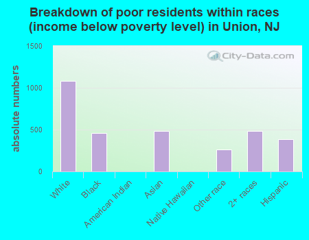 Breakdown of poor residents within races (income below poverty level) in Union, NJ