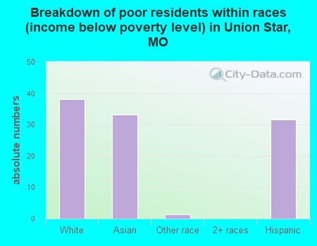 Breakdown of poor residents within races (income below poverty level) in Union Star, MO