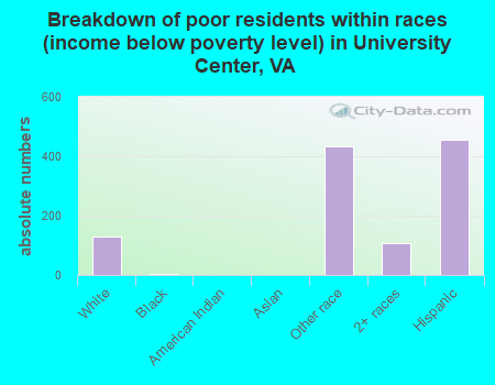 Breakdown of poor residents within races (income below poverty level) in University Center, VA