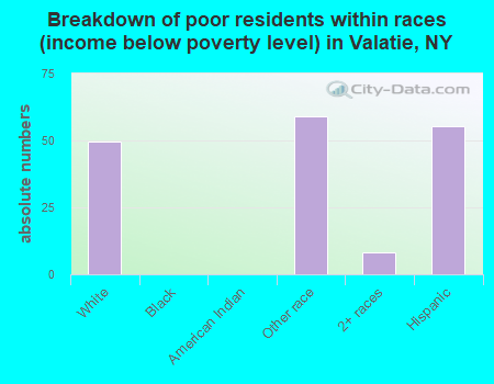 Breakdown of poor residents within races (income below poverty level) in Valatie, NY