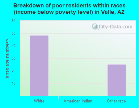 Breakdown of poor residents within races (income below poverty level) in Valle, AZ