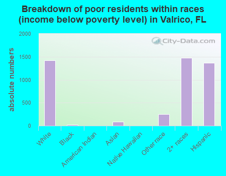 Breakdown of poor residents within races (income below poverty level) in Valrico, FL