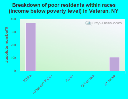 Breakdown of poor residents within races (income below poverty level) in Veteran, NY
