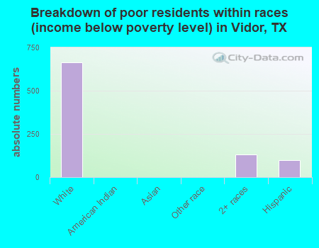 Breakdown of poor residents within races (income below poverty level) in Vidor, TX