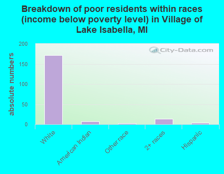 Breakdown of poor residents within races (income below poverty level) in Village of Lake Isabella, MI