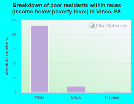 Breakdown of poor residents within races (income below poverty level) in Vinco, PA