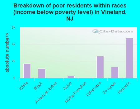 Breakdown of poor residents within races (income below poverty level) in Vineland, NJ