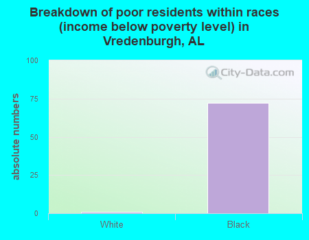 Breakdown of poor residents within races (income below poverty level) in Vredenburgh, AL