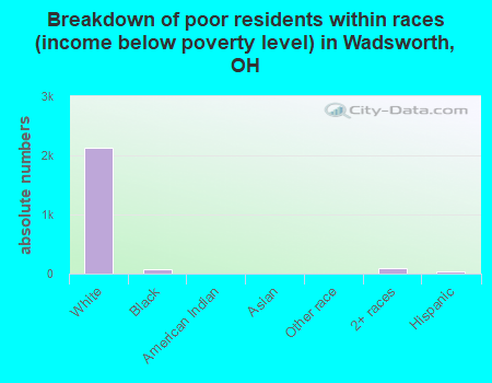 Breakdown of poor residents within races (income below poverty level) in Wadsworth, OH