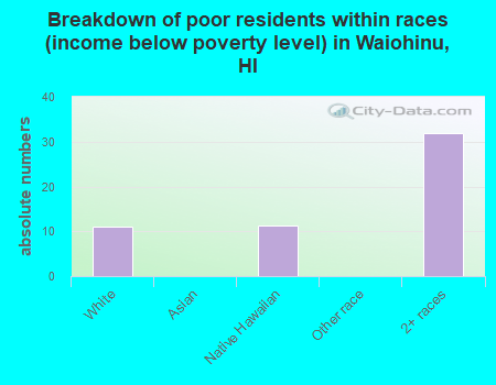 Breakdown of poor residents within races (income below poverty level) in Waiohinu, HI