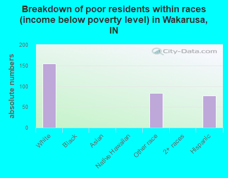 Breakdown of poor residents within races (income below poverty level) in Wakarusa, IN