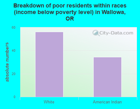Breakdown of poor residents within races (income below poverty level) in Wallowa, OR