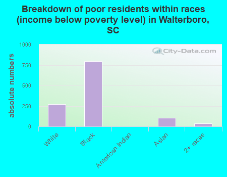 Breakdown of poor residents within races (income below poverty level) in Walterboro, SC